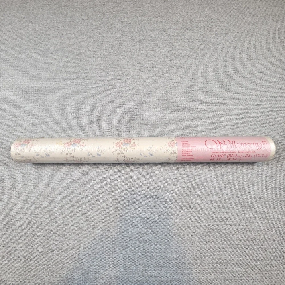 Vintage Collins & Aikman Vinyl Pastel Floral Pre-Pasted Wallcovering Cottagecore